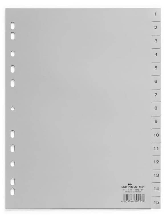 Durable DURABLE Nummerregister A4 1-15 PP fuld dækning. grå