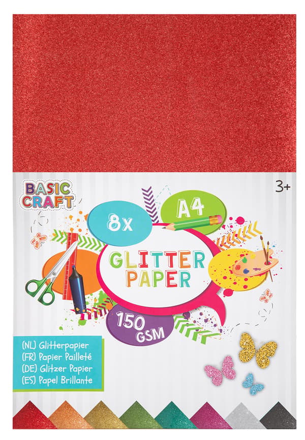 Glitterpapper - A4, 8 ark