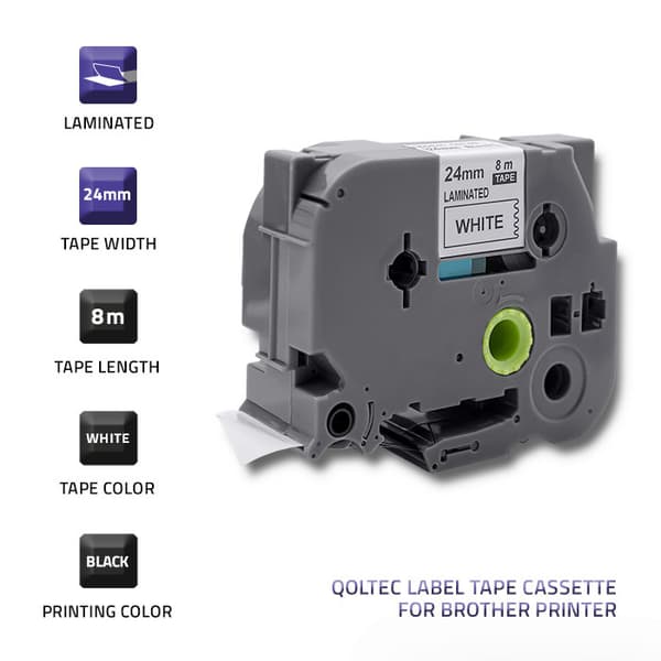 Qoltec Tejp för BROTHER TZ2-251 | 24mm x 8m | Vit/Svart tryck