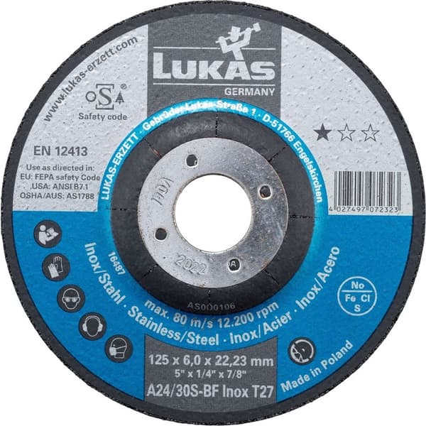 KONVEX SLIPSKIVA T27 125*6.0*22 A24/30S-BF INOX PREMIUMFLEX