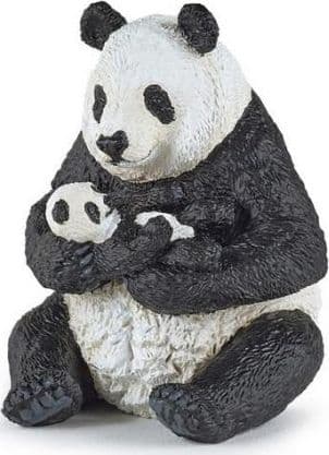 Panda med en unge som sitter