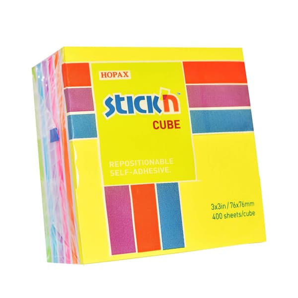 Notesblok selvkørende terningblanding 7 farver neon og pastel