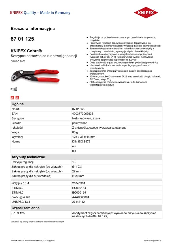 KNIPEX Cobra Hightech Water Pump - tun