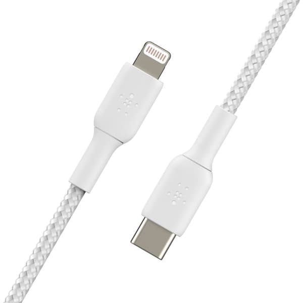 Belkin Lightning/USB-C-kaapeli 2m punottu, mfi-sertifioitu, valkoinen
