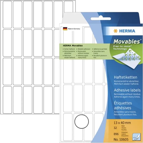 Herma Etikett 13x40 mm, vit, 896 stycken (10605)