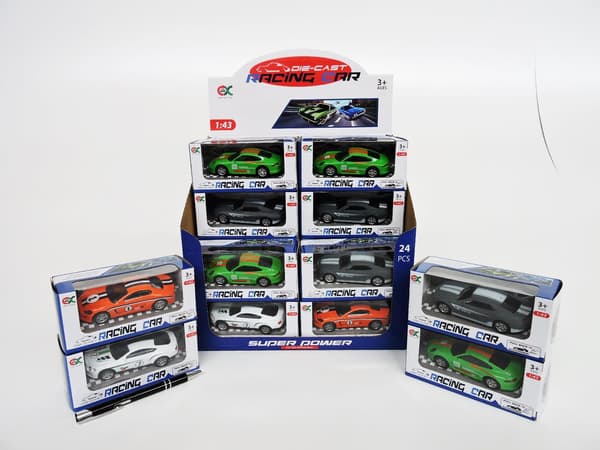AST. BIL x 24 plast, 10 cm, racing, 4 färger, dis