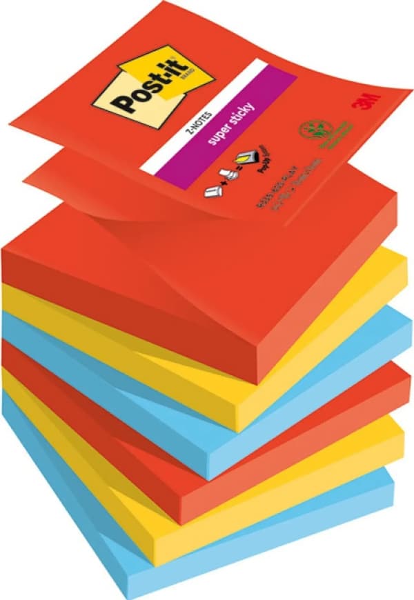 Post-It 3M Post-it® Super Sticky Z-Notes, PLAYFUL, 76x76mm, 6x90 kort.