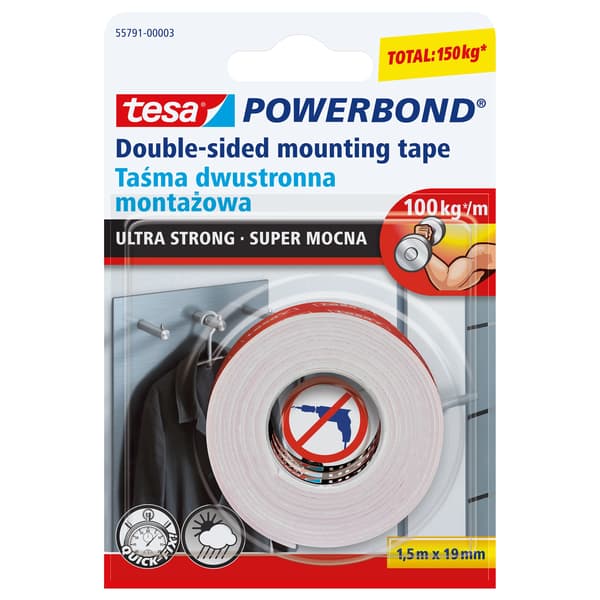 Tesa monteringstape Powerbond dobbeltklæbende 1,5m 19mm (H5579103)