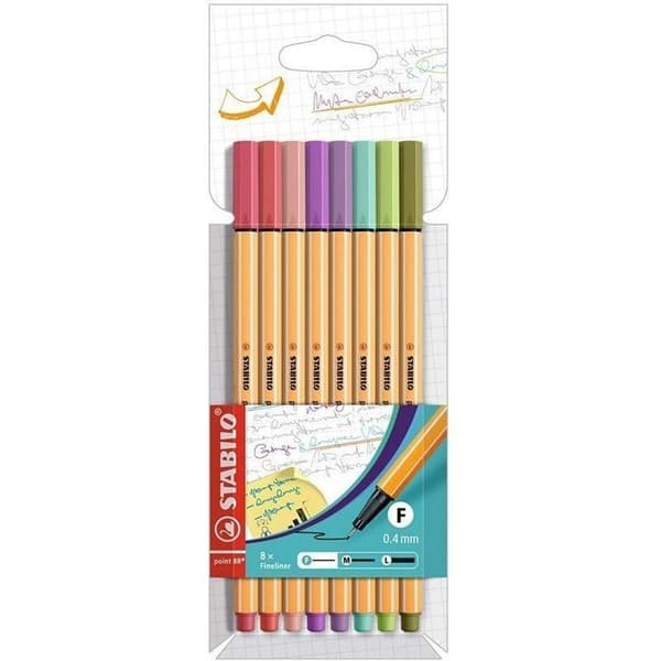 Point 88 pastel fineliner etui STABILO 8 stk