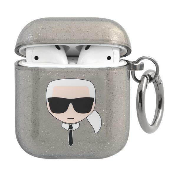 Karl Lagerfeld Glitzer Karl's Head Cover til AirPods 1/2 - Sort