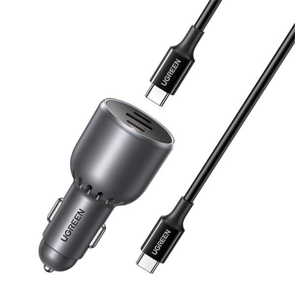 Autolaturi UGREEN EC705, USB + 2x USB-C, 130W + 1m 5A kaapeli