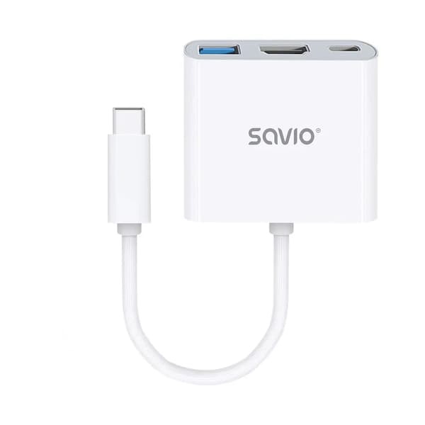 SAVIO HUB USB TYP C — HDMI, USB 3.0, PD AK-48