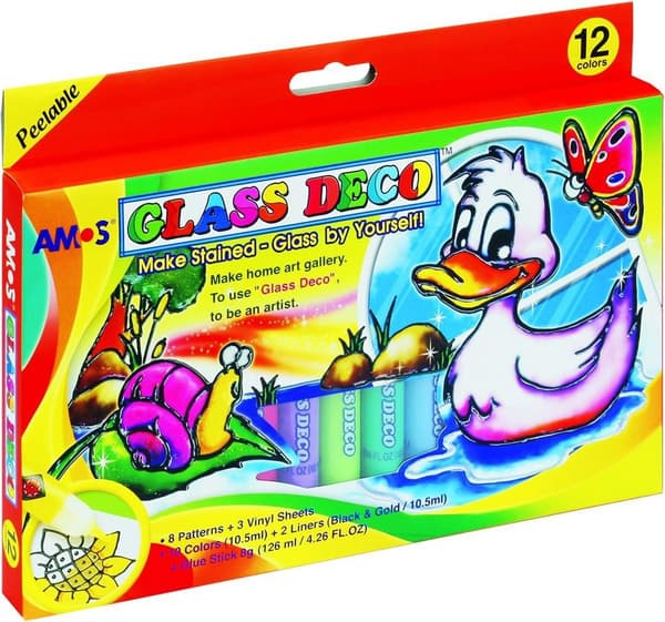 Glasmaling Glass Deco 12 farver blister AMOS