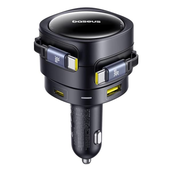 Baseus autolaturi PD 1x USB-C 1x USB 90W + 2x USB-C-kaapeli musta