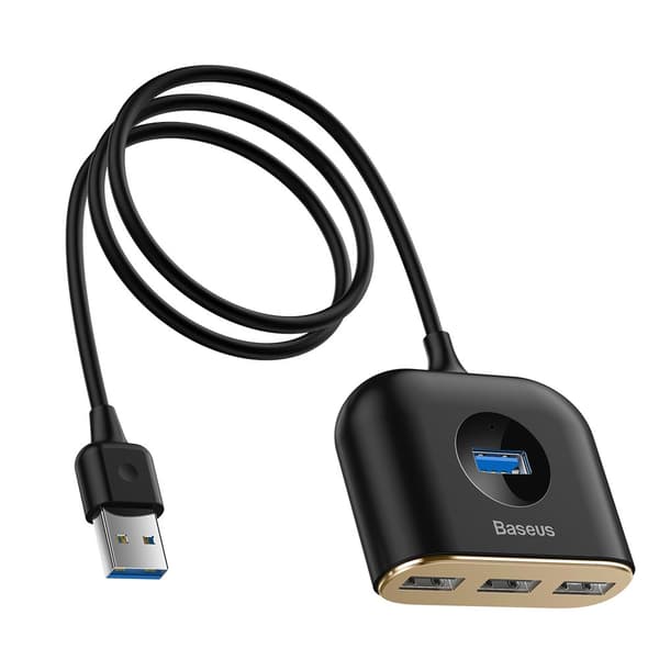 Baseus HUB Square rund 4i1 USB-adapter USB3.0*1 + USB2.0*3 1m sort (CAHUB-AY01)