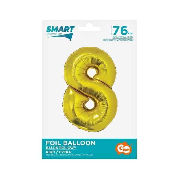 Folieballon Smart, Tal 8, guld, 76 cm
