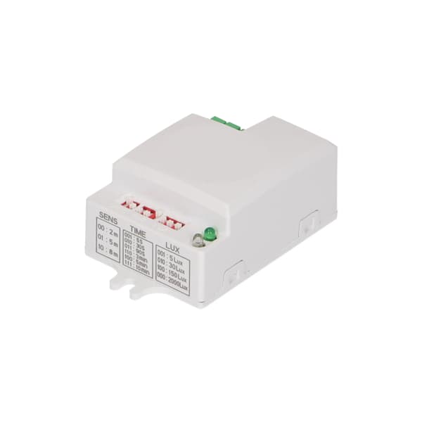 Mikrovågsrörelsesensor mini, 360/180gr. med bygeljustering, IP20, 1200W
