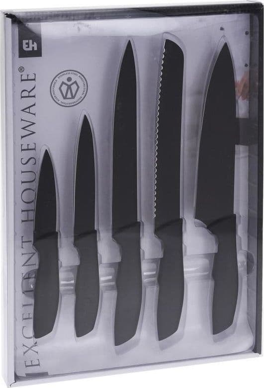 Excellent Houseware Køkkenkniv Stål 5 dele SORT Knivsæt Universal