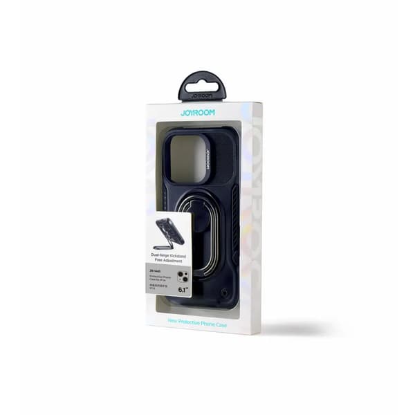 Joyroom Dual Hinge Cover til iPhone 14 pansret etui med stativ og ringholder sort