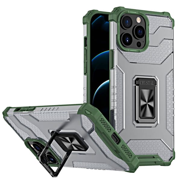 Crystal Ring Case robust Kickstand TPU/PC Pansar Mobilskal Hårt Skal för iPhone 13 Pro grön