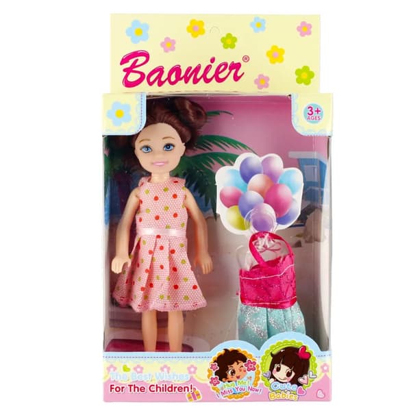 Nukke asusteineen vaatteissa 15cm MIX