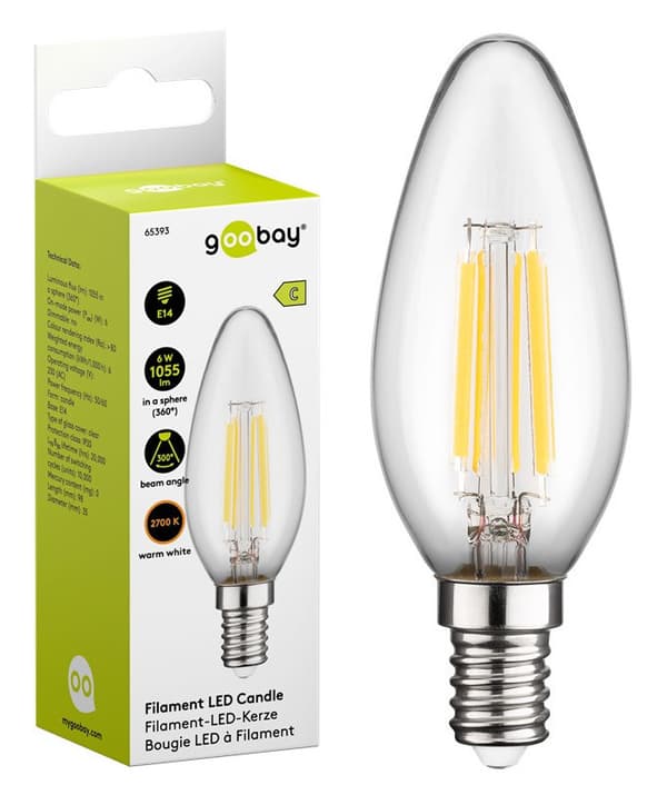 LED-glødelampe, 6W, E14, 1055lm, 2700K, 65393