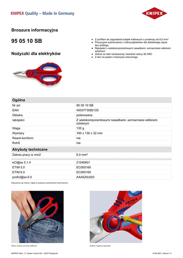 KNIPEX Sähköasentajan sakset puristusalueella