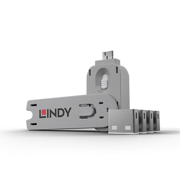 Lindy USB-portblockerare, 4-pack vit med 1 nyckel