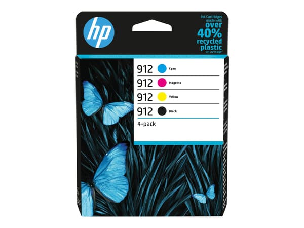 HP blækpatron 912 Combo Pack - 4-pak - Sort, Gul, Cyan, Magenta