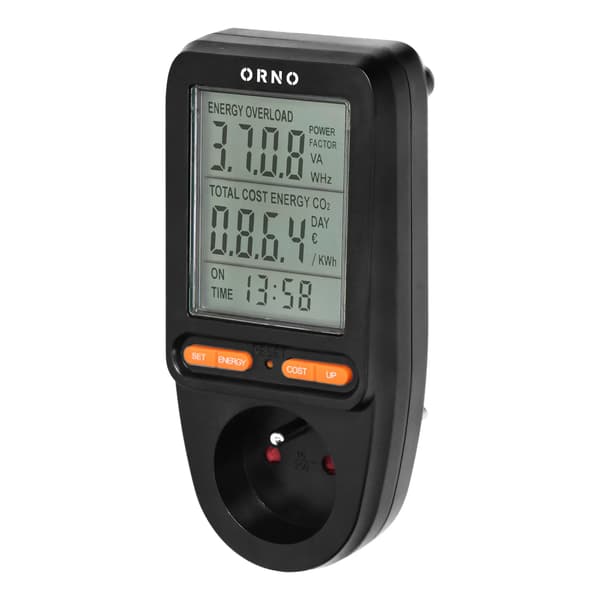 Wattmätare, energikalkylator med LCD-display, svart