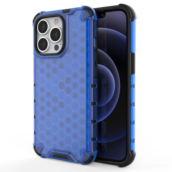 Honeycomb mobilskal skyddsfodral med TPU-ram för iPhone 13 Pro blå