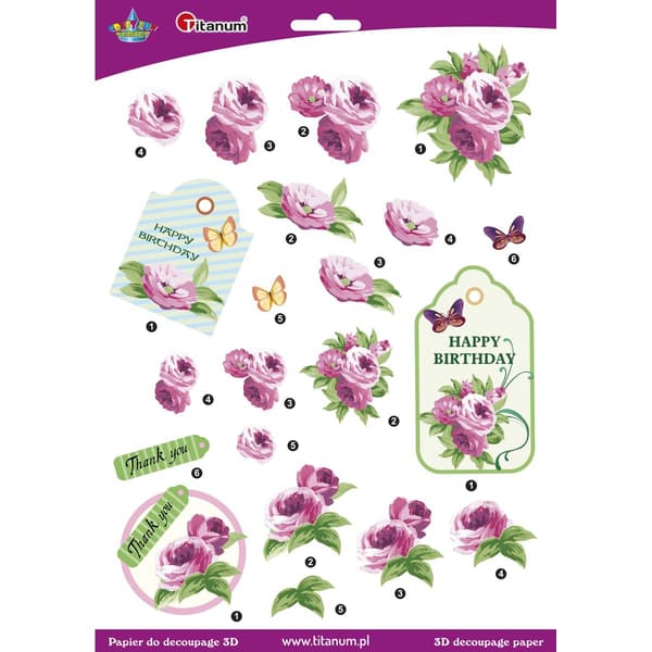 Decoupage papir 3D blomster pæoner ark