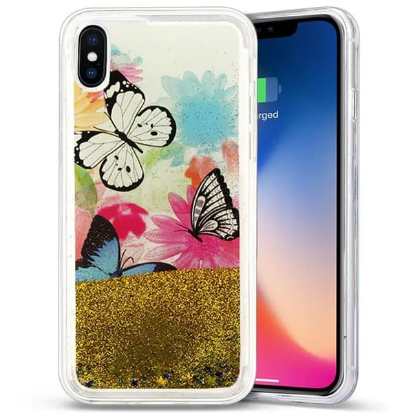 Zizo Liquid Glitter Star -kotelo - iPhone X -kotelo (perhoset)