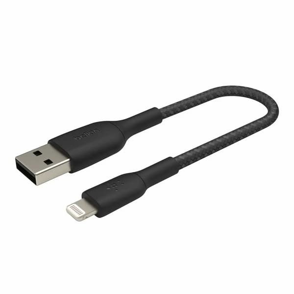 Belkin Lightning-kabel 15 cm, belagd, MFi-certifierad, svart