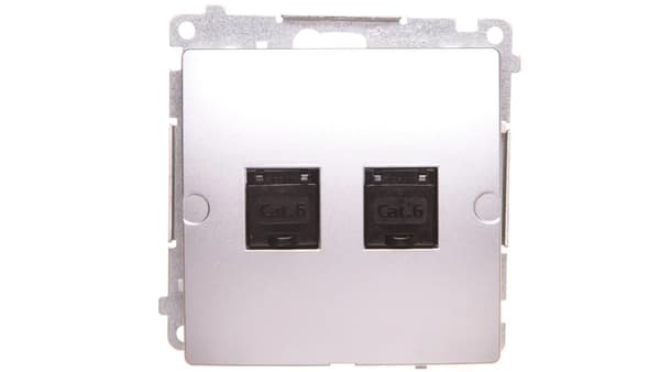 Kontakt-Simon Computerstik Simon Basic dobbelt RJ45 kat. 6 med glaseret sølvmat (BM62.01/43)