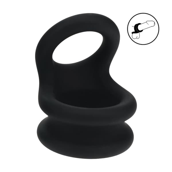 Bred Dobbelt O Silikone Cockring - M - Sort