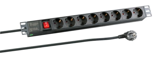 EFB 19\" 1HE Stikdåse 8xCEE 7/3 med stik, aluminium, sort