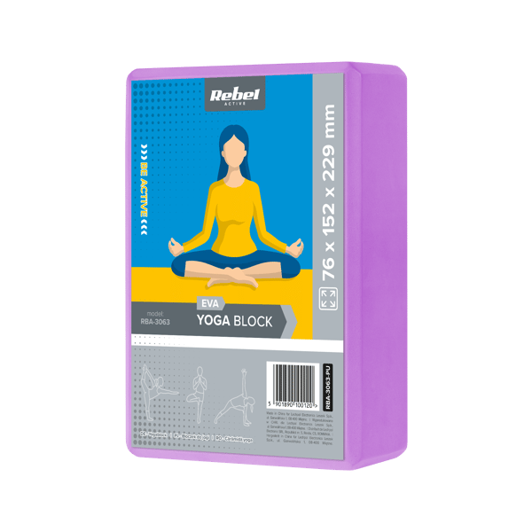 Kube, yogablok lavet af EVA-skum 120g, lilla, REBEL ACTIVE
