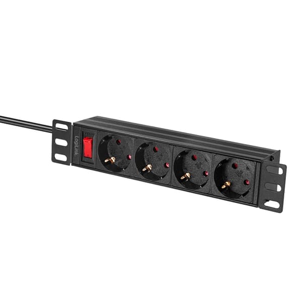 LogiLink 4-vejs strømskinne med afbryder, 10\" (1U), 2m