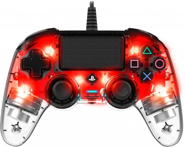 NACON PS4 TRANSPARENT TRÅDBUNDEN SPELKONTROLL, RÖD