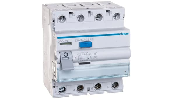 Hager fejlstrømsafbryder 4P 63A 0,3A type AC-S (CPC463J)