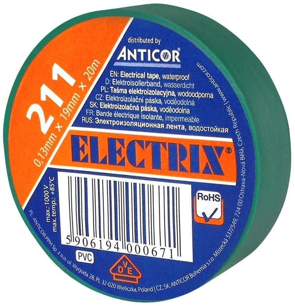 Anticor Elektrisk isoleringstejp PVC grön 19mm 20m