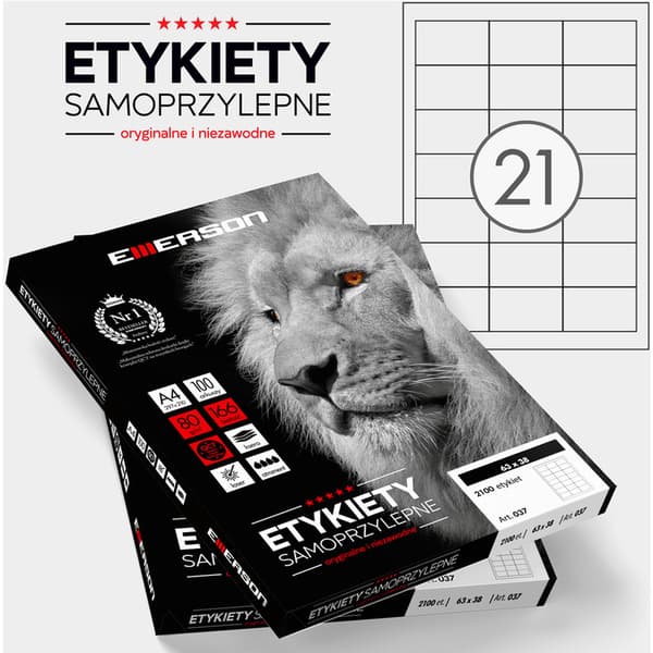 ETIKETTER 63 X 38,0 MM. 21 STK/A4 EMERSON UNIVERSAL