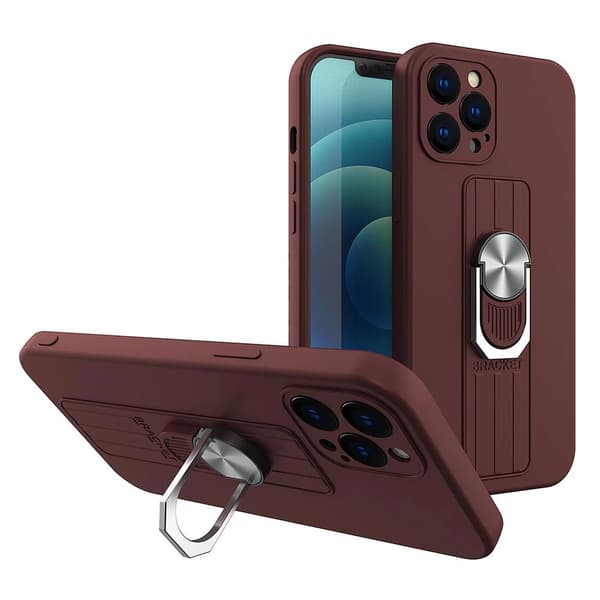 Ring Case silikonecover med fingergreb og stativ til iPhone 12 mini brun