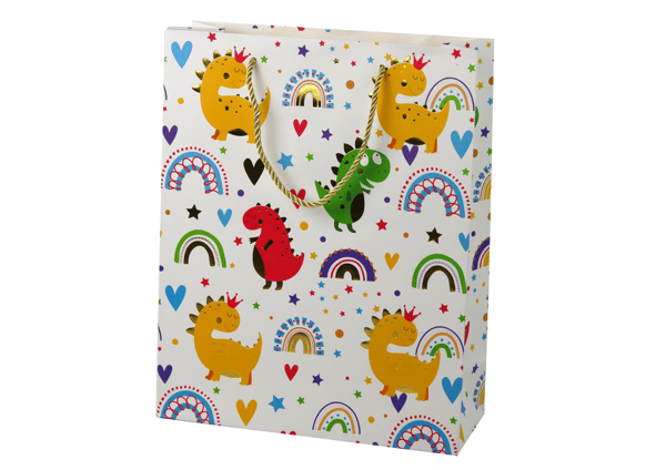 Färgglad Dinosaurie Regnbåge Presentpåse 32 cm x 26 cm x 10 cm