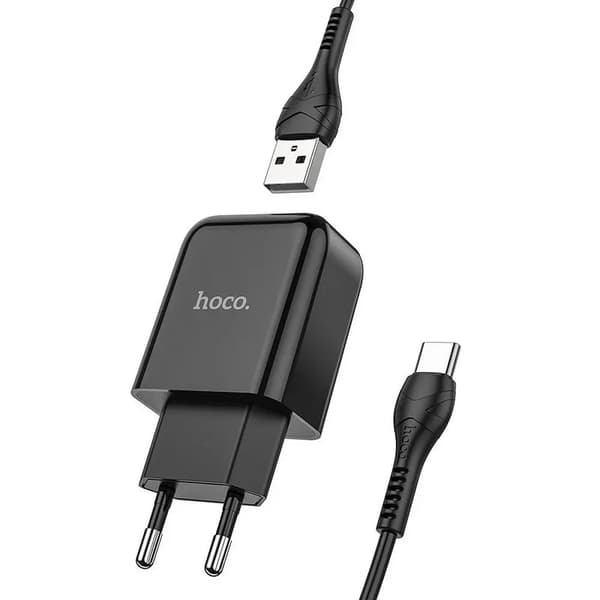 HOCO USB A -verkkolaturi + USB A - Type C -kaapeli 2.1A N2 musta