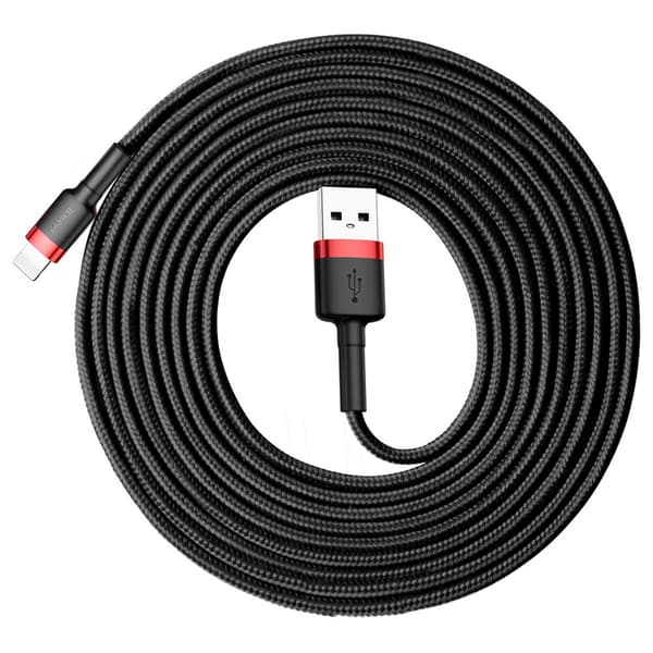 Baseus Lightning Cafule -kaapeli 2A, 3m punainen/musta (CALKLF-R91)
