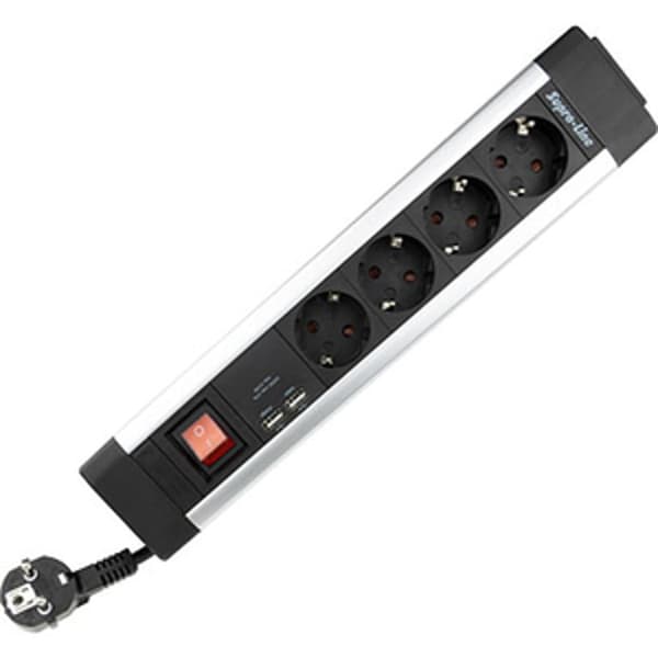 REV Stikdåse sort 4-dobbelt + KS USB SupraLine afbryder