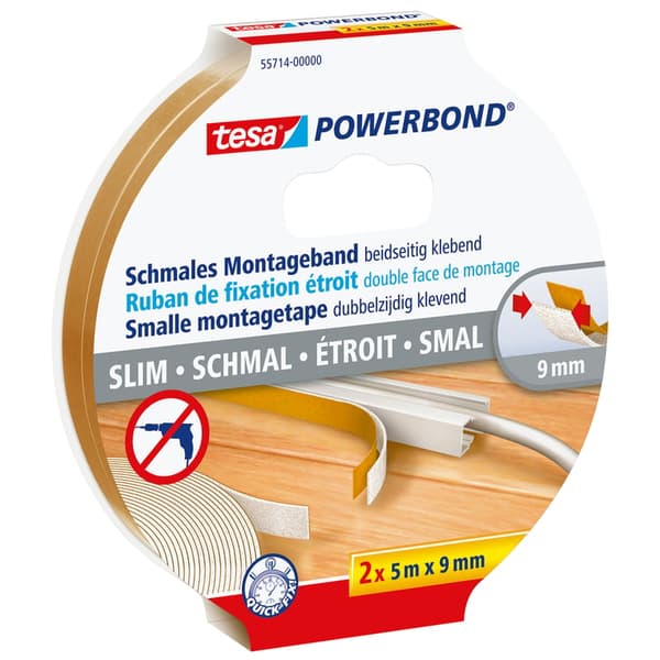 Tesa tesa Powerbond -asennusteippi 2x 5m x 9mm kapea
