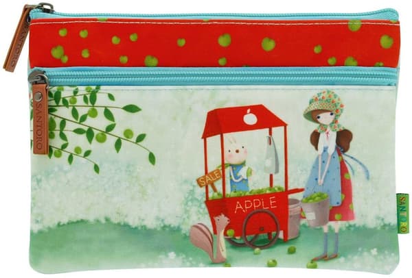 Flad pung med to lynlåse - An Apple A Day